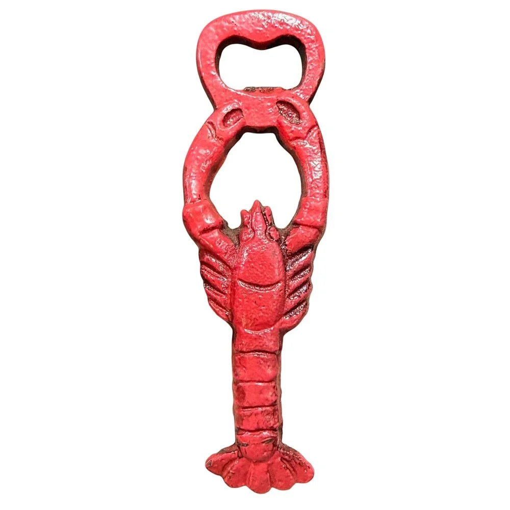 Vtg Red Cast Iron Lobster Bottle Opener Nautical Coastal Bar Man Cave Crawfish